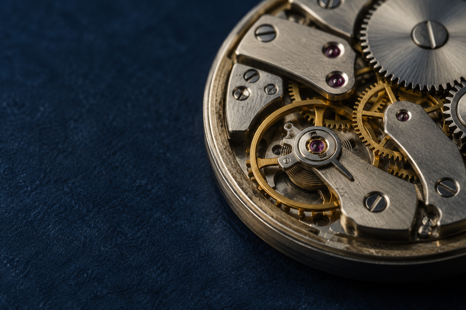 Brass gears and fine metalwork inside an unbranded mechanical watch movement